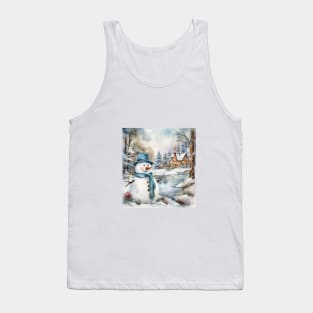 Snowman Log Cabin Winter Tank Top